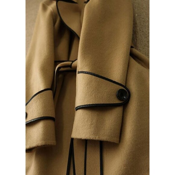 Women's Tan Trench Coat with Black Trim - Picture 6 of 6